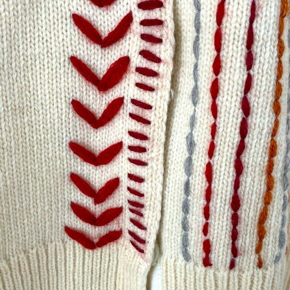 Sundance Colorful Embroidered Lambswool Long Cardigan Nordic L Boho Chic Cottage - Picture 4 of 13